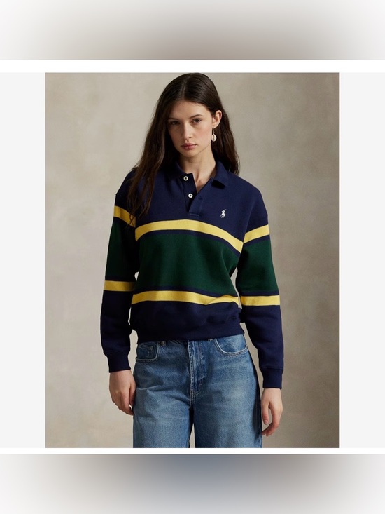 Polo Ralph Lauren Sweaters - Polo by Ralph Lauren Arctic Navy Green & Yellow Striped Rugby Sweatshirt small